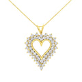 14K yellow gold heart pendant necklace with round diamond cluster stones