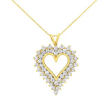 14K Yellow Gold .925 Sterling Silver 4 cttw Round-cut Diamond Cluster Heart Pendant Necklace (K-L Color, I1-I2 Clarity)-0 thumbnail 1