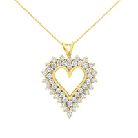 14K Yellow Gold .925 Sterling Silver 4 cttw Round-cut Diamond Cluster Heart Pendant Necklace (K-L Color, I1-I2 Clarity)