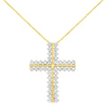 10K yellow gold cross pendant necklace with two rows of round diamonds