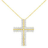 10K Yellow Gold 4.0 Cttw Diamond Two Row Cross 18