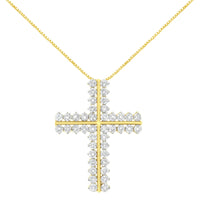 10K Yellow Gold 4.0 Cttw Diamond Two Row Cross 18