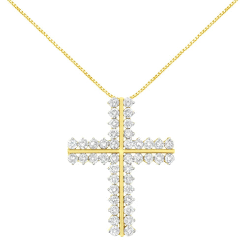 10K Yellow Gold 4.0 Cttw Diamond Two Row Cross 18