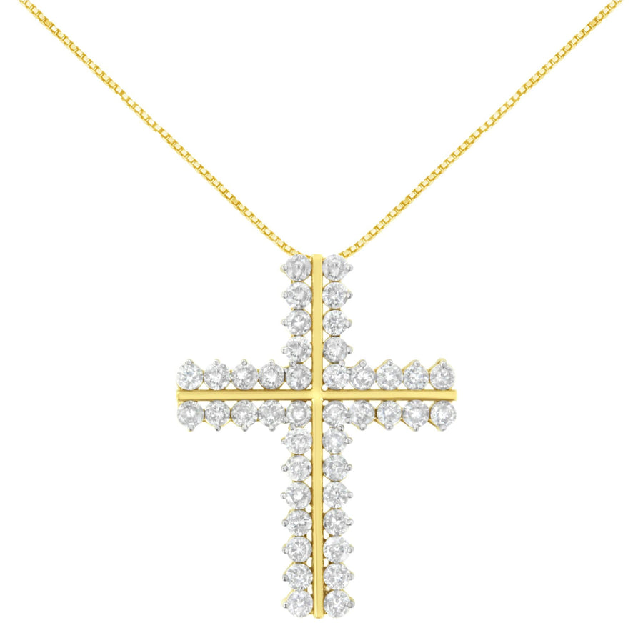 10K Yellow Gold 4.0 Cttw Diamond Two Row Cross 18