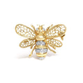 14K yellow gold bumble bee brooch pendant with diamond accent stones
