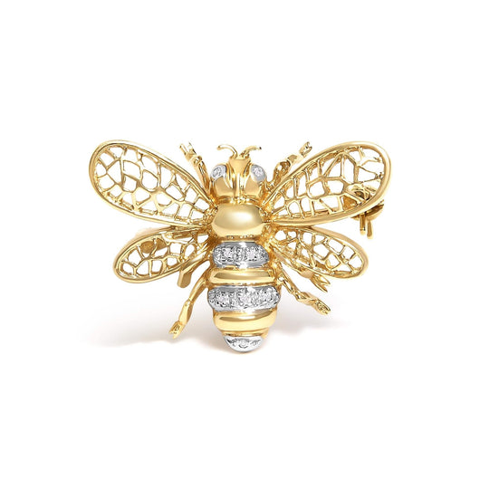 14K Yellow Gold Diamond Accent Bumble Bee Brooch Convertible Pendant-0