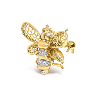 14K Yellow Gold Diamond Accent Bumble Bee Brooch Convertible Pendant-1