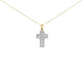 14K yellow gold cross pendant necklace with multi-row round diamond stones