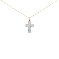 14K Yellow Gold 2.0 Cttw Multi-Row Diamond Cross Pendant Necklace