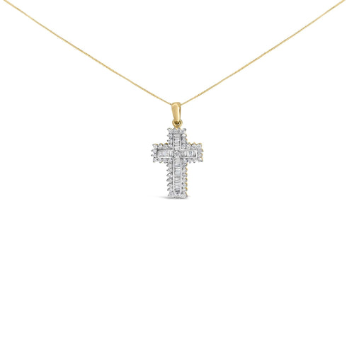 14K Yellow Gold 2.0 Cttw Multi-Row Diamond Cross Pendant Necklace