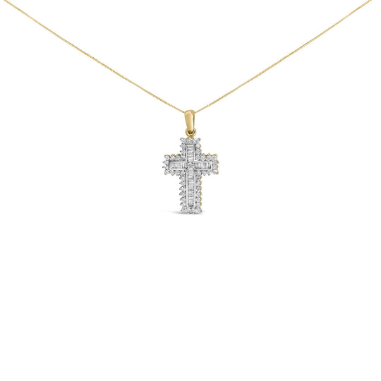 14K Yellow Gold 2.0 Cttw Multi-Row Diamond Cross Pendant Necklace-0