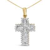14K Yellow Gold 2.0 Cttw Multi-Row Diamond Cross Pendant Necklace-1 thumbnail 2