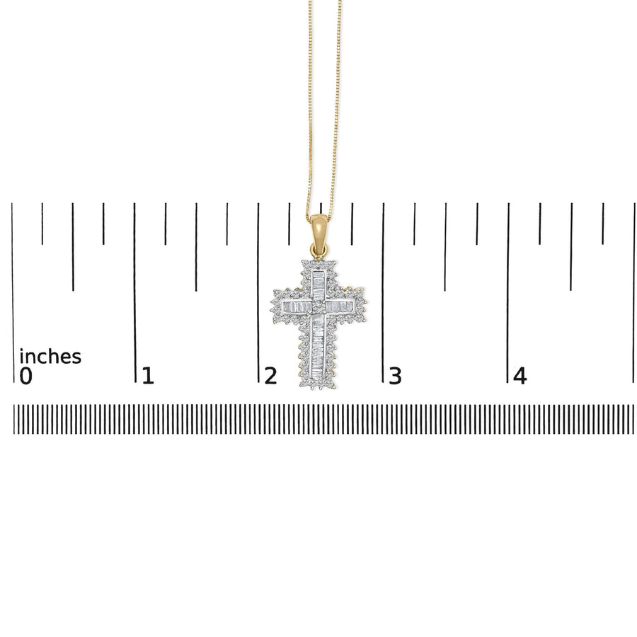 14K Yellow Gold 2.0 Cttw Multi-Row Diamond Cross Pendant Necklace