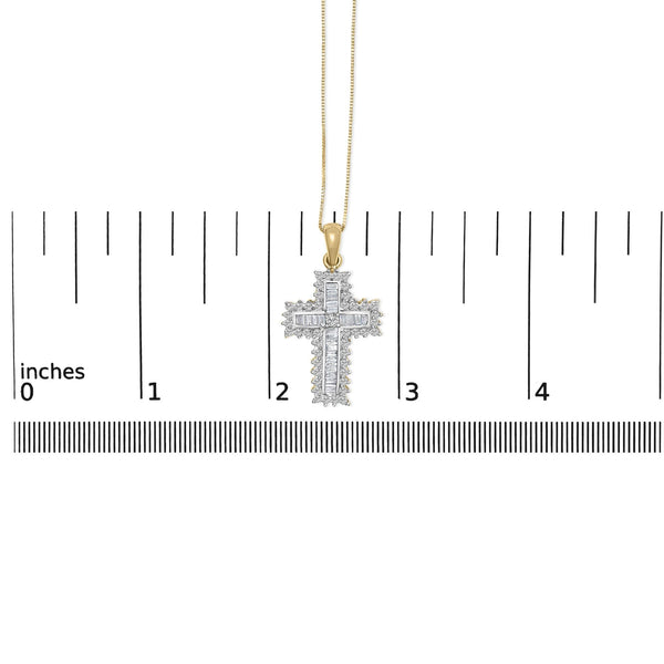 14K Yellow Gold 2.0 Cttw Multi-Row Diamond Cross Pendant Necklace
