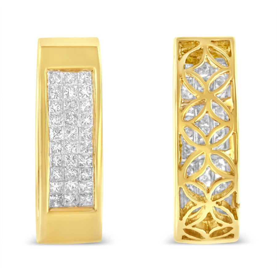 14K Gold 1/2 Cttw Invisible Set Princess Cut Diamond Vertical Bar Block Pendant 18
