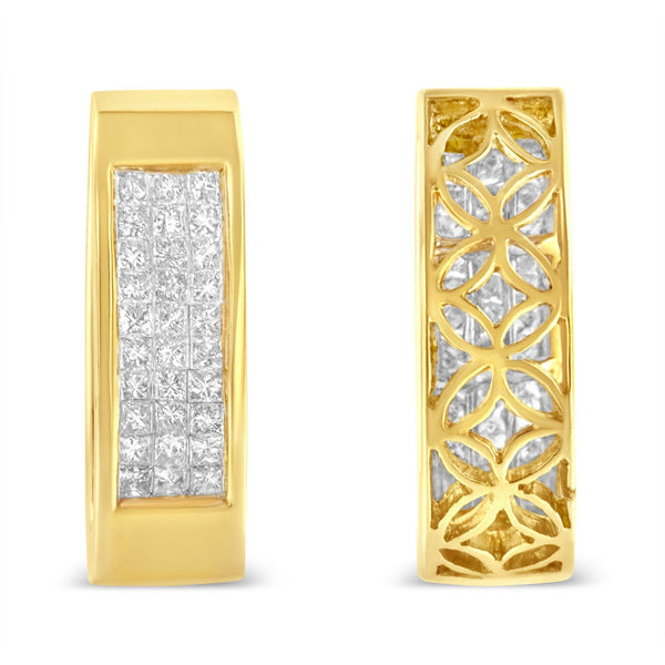 14K Gold 1/2 Cttw Invisible Set Princess Cut Diamond Vertical Bar Block Pendant 18