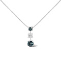 14K white gold necklace with 3 blue and white diamond stones
