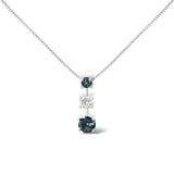 14K white gold necklace with 3 blue and white diamond stones thumbnail 1