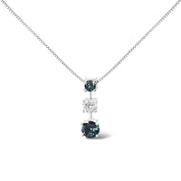 14K White Gold 1 1/2 Cttw Treated Blue and White Diamond 3-Stone 18
