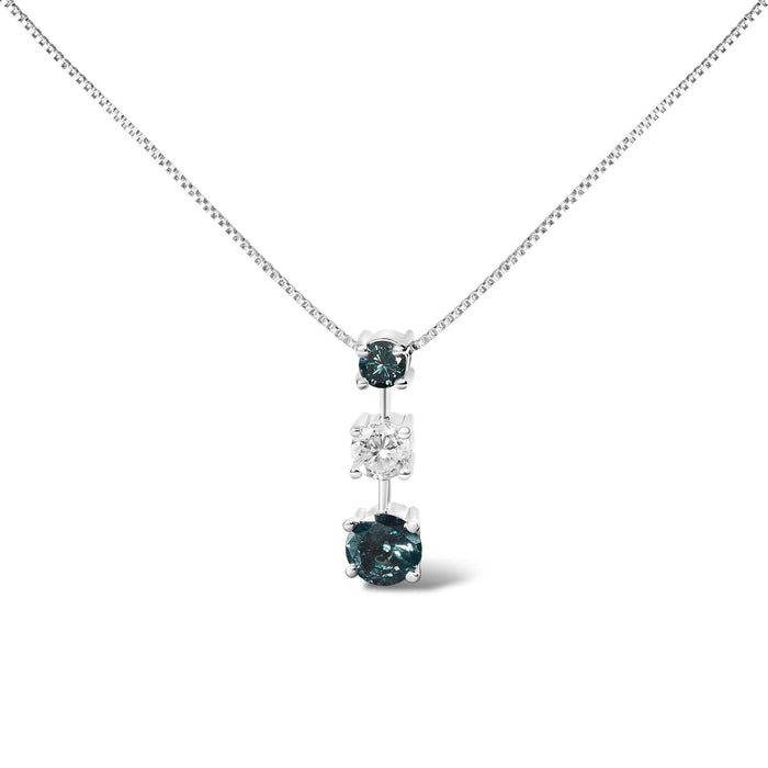 14K White Gold 1 1/2 Cttw Treated Blue and White Diamond 3-Stone 18