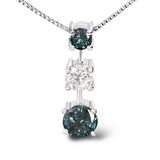14K White Gold 1 1/2 Cttw Treated Blue and White Diamond 3-Stone 18