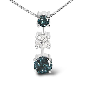 14K White Gold 1 1/2 Cttw Treated Blue and White Diamond 3-Stone 18