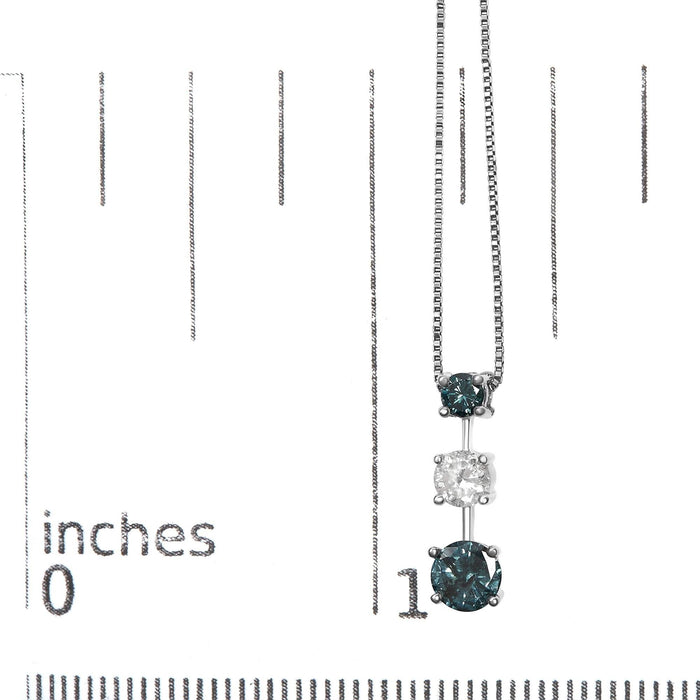 14K White Gold 1 1/2 Cttw Treated Blue and White Diamond 3-Stone 18