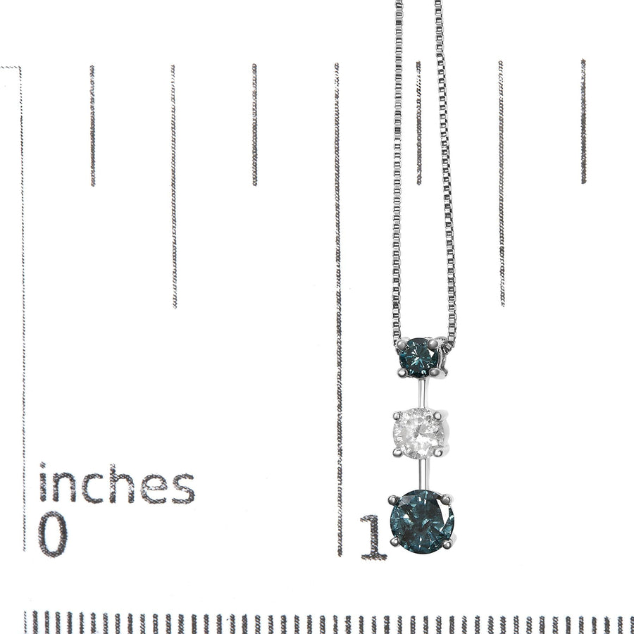 14K White Gold 1 1/2 Cttw Treated Blue and White Diamond 3-Stone 18