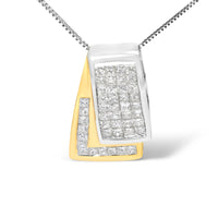14K Gold 1.0 Cttw Princess Cut Diamond Two Tone Foldover Box Pendant 18” Box Chain Necklace (H-I Color, SI2-I1 Clarity)