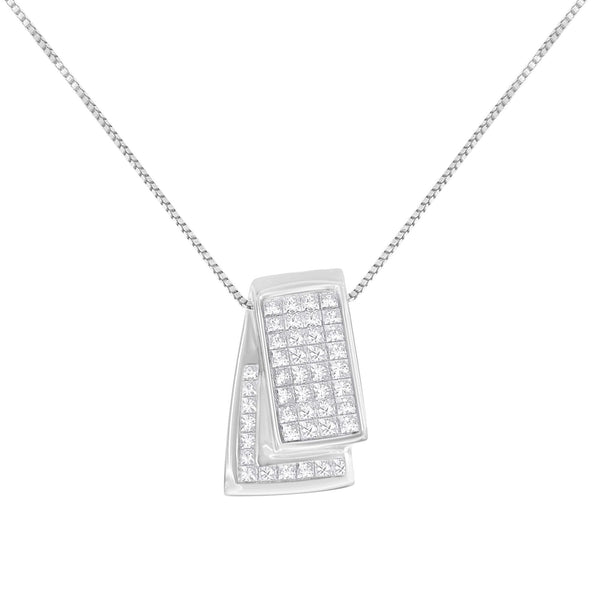 14K Gold 1.0 Cttw Princess Cut Diamond Two Tone Foldover Box Pendant 18” Box Chain Necklace (H-I Color, SI2-I1 Clarity)