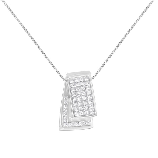 14K Gold 1.0 Cttw Princess Cut Diamond Two Tone Foldover Box Pendant 18” Box Chain Necklace (H-I Color, SI2-I1 Clarity)