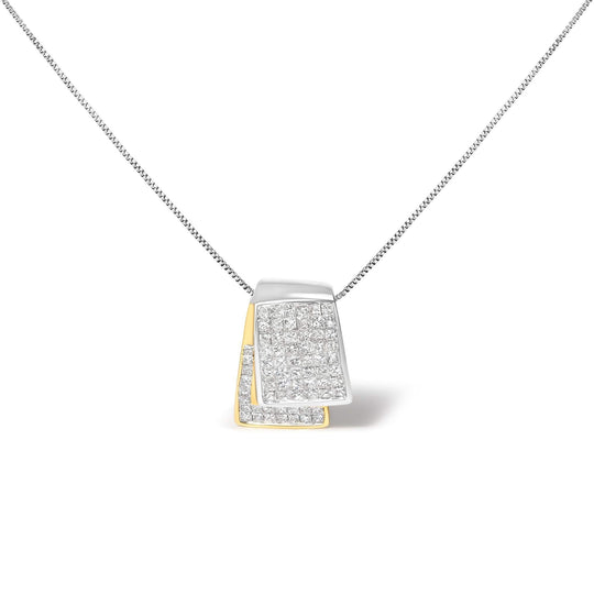 14K White and Yellow Gold 2.0 Cttw Princess Cut Diamond Two Tone Foldover Box Pendant 18” Box Chain Necklace (H-I Color, SI1-SI2 Clarity)-0