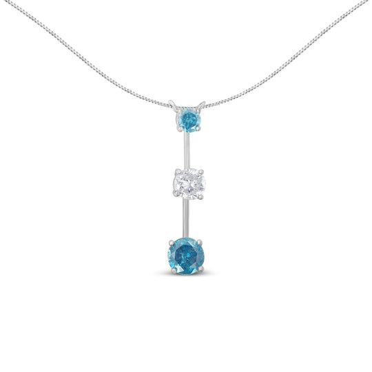 14K White Gold 1 1/2 cttw White and Treated Blue Diamond Pendant Necklace (H-I, I1-I2)-0