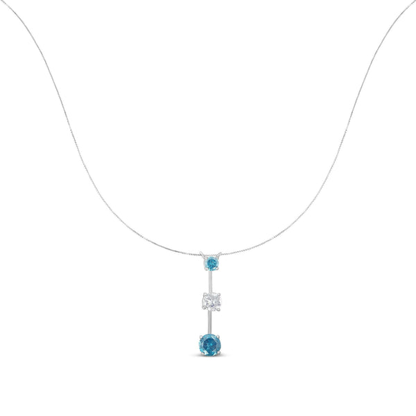 14K White Gold 1 1/2 cttw White and Treated Blue Diamond Pendant Necklace (H-I, I1-I2)