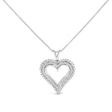 925 sterling silver heart diamond pendant necklace on 18 inch chain thumbnail 1