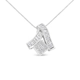 14K white gold necklace with princess and baguette diamond stones thumbnail 1
