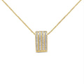 14K yellow gold necklace with princess cut diamond stones in block pendant