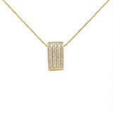 14K yellow gold necklace with princess cut diamond stones in block pendant thumbnail 1