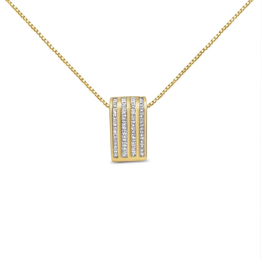 14K Yellow Gold 2 1/3 cttw Princess Cut Diamond Block Pendant Necklace (H-I, SI1-SI2)-0