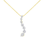 14K yellow gold necklace with baguette and round diamond journey pendant thumbnail 1