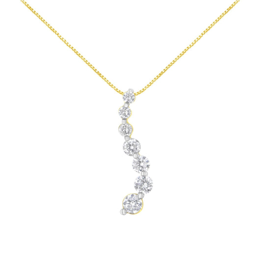 AGS Certified 14K Yellow Gold 2.0 Cttw Baguette and Brilliant Round-Cut Diamond Journey 18" Pendant Necklace (F-G Color, I1-I2 Clarity)-0