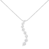 14K white gold necklace with round and baguette diamond stones in S shape thumbnail 1