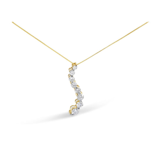 AGS Certified 14k Yellow Gold 3.0 Cttw Baguette and Brilliant Round-Cut Diamond Journey 18" Pendant Necklace (G-H Color, I1-I2 Clarity)-0