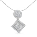 14K white gold necklace with round diamond cluster pendant, 1 ct total