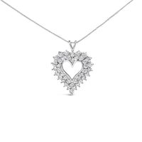 925 Sterling Silver 4.0 Cttw Diamond Two Row Open Heart 18