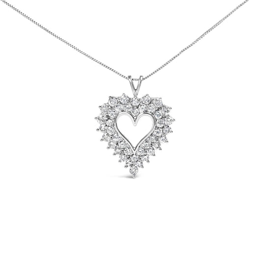 925 Sterling Silver 4.0 Cttw Diamond Two Row Open Heart 18" Pendant Necklace (I-J Color, I2-I3 Clarity)-0