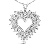 925 Sterling Silver 4.0 Cttw Diamond Two Row Open Heart 18