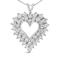 925 Sterling Silver 4.0 Cttw Diamond Two Row Open Heart 18