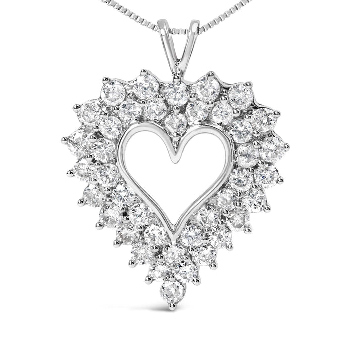 925 Sterling Silver 4.0 Cttw Diamond Two Row Open Heart 18