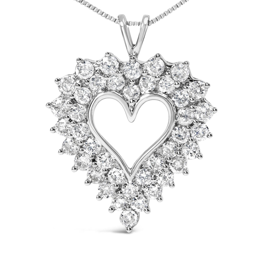 925 Sterling Silver 4.0 Cttw Diamond Two Row Open Heart 18